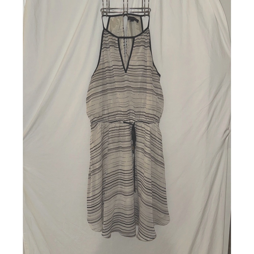 Banana Republic Black Cream A-Line Sleeveless‎ Dress Sz 12 Flowy Keyhole Neck